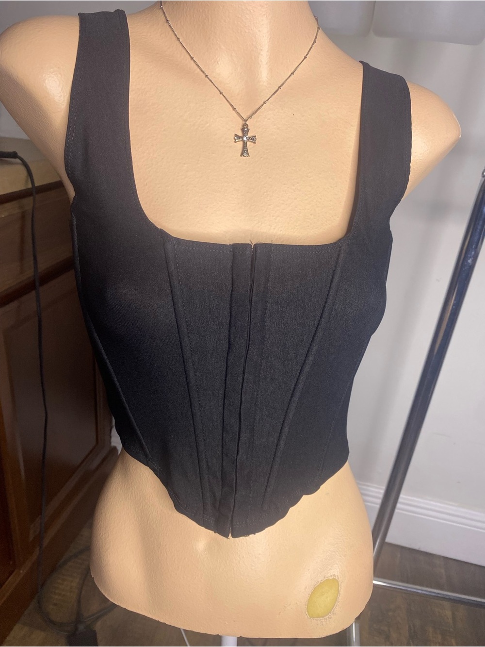 Black Square-Neck Corset Crop Top
